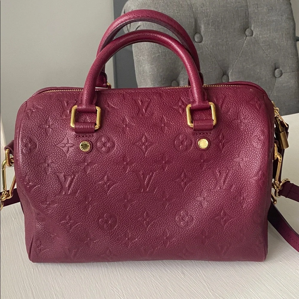 Louis Vuitton Bordeaux Monogram Empreinte Satchel Bag Speedy 25 Bandolier